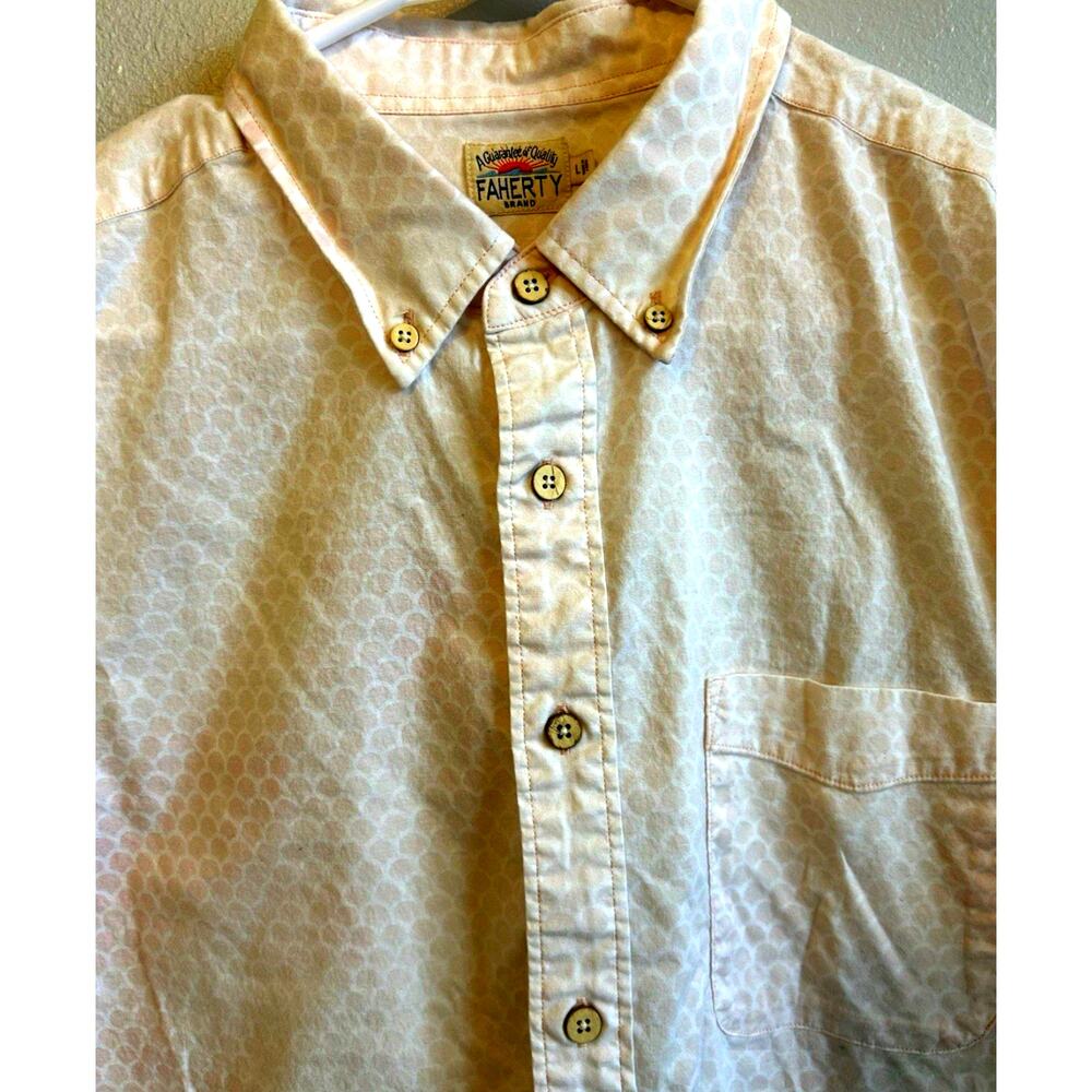Faherty Shirt Men L Faded Pink Thrashed Bleach Fish Scale Preppy Casual Organic